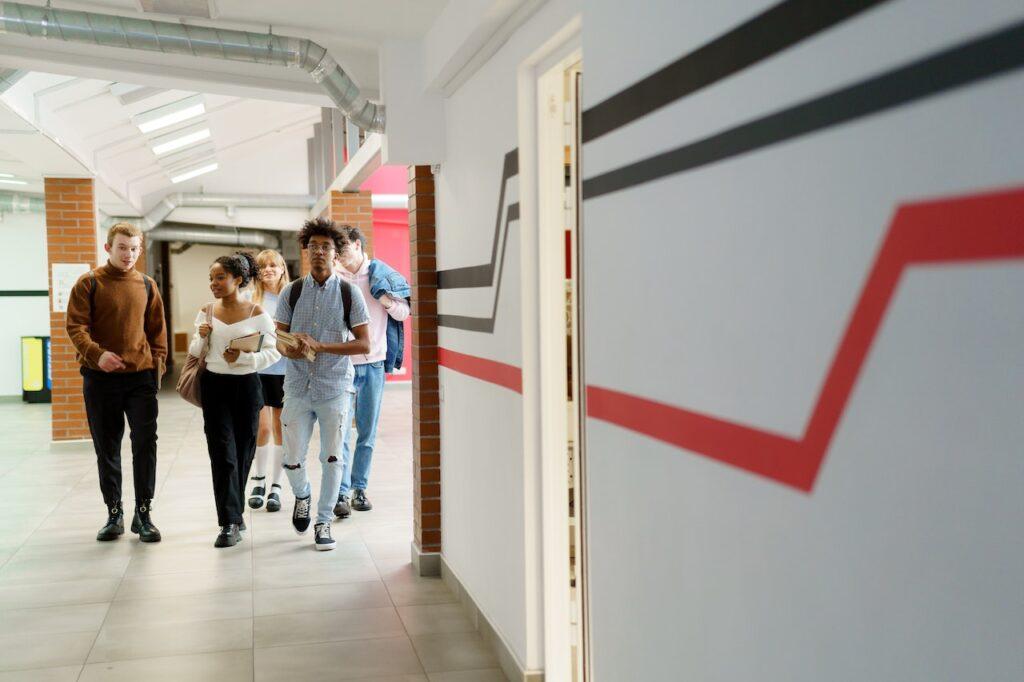 Photo of a group of students walking allong the corridor at College. What do the changes to the provider access legislation mean for students?