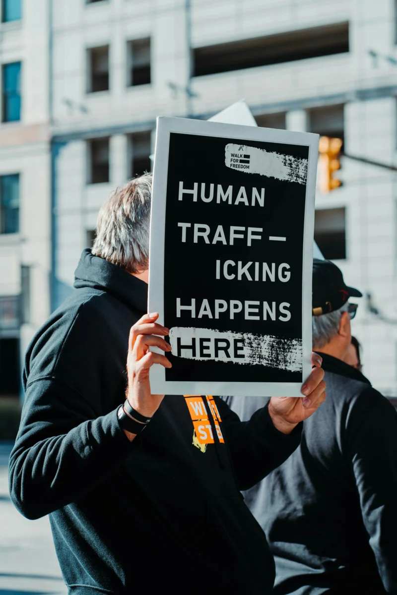 Photo of someone Raising Awareness of Human Trafficking, in relation to Safeguarding at HBTC.