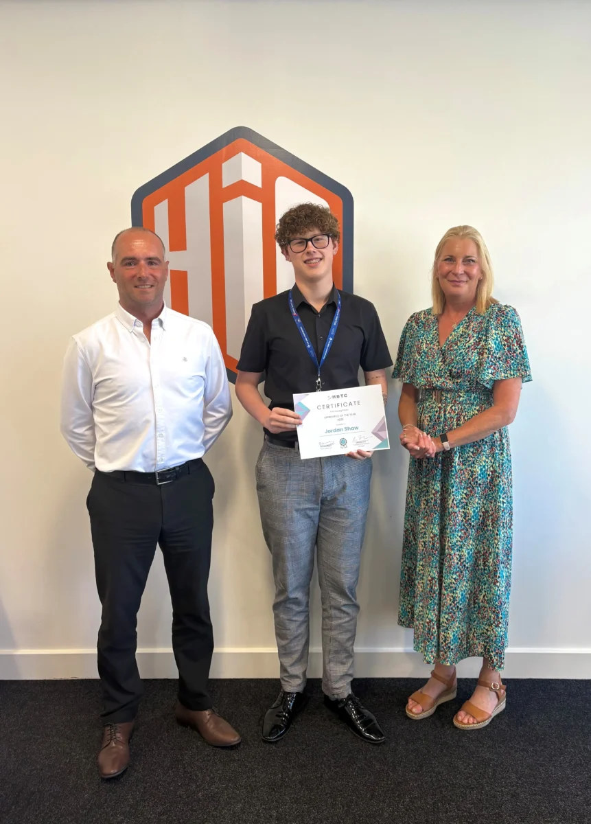 Richard (left), Jordan (middle), Sally (right), Jordan Shaw is HBTC Apprentice of the Year 2026.
